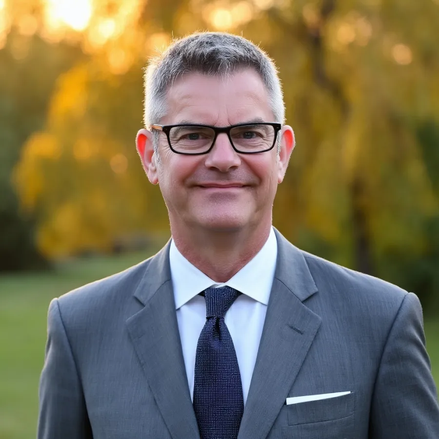 a man wearing glasses and a suit